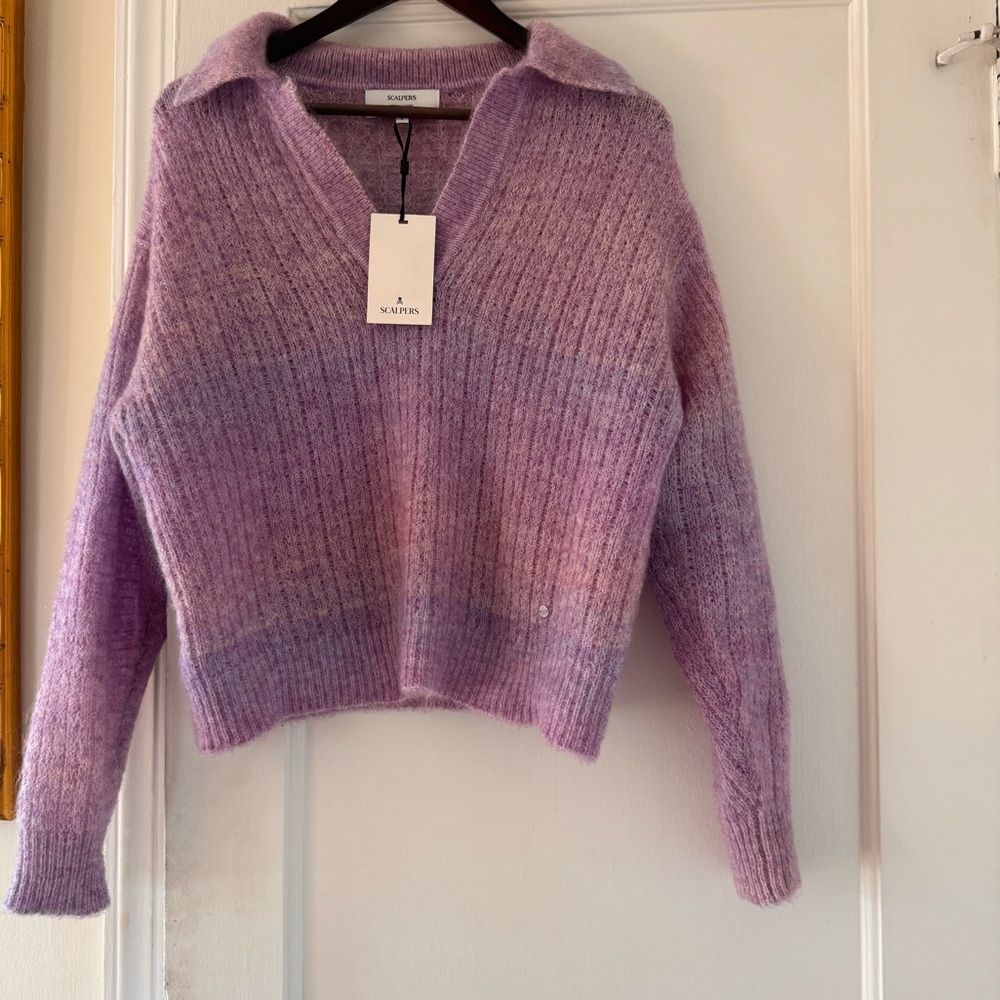 Scalpers Polo Brushed Jumper Sweater In Purple Lilac — image 7 of 8